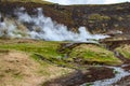 Steaming Vents and Volcanic Activity in the Mountains Near Reykjadalur Hot Spring Thermal River, Iceland Royalty Free Stock Photo