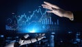 Advanced Technology Concept of Robot Hand Interacting with Human Hand and Data Visualization in Modern Business Royalty Free Stock Photo