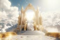 go seated on his golden throne of light. Beyond the Pearly Gates: A Glimpse of Heaven\'s Divine Realm Royalty Free Stock Photo
