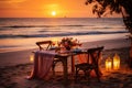 A captivating image of love and relaxation in an elegant beach dining experience at sunset