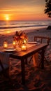 A captivating image of love and relaxation in an elegant beach dining experience at sunset