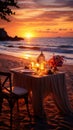 A captivating image of love and relaxation in an elegant beach dining experience at sunset