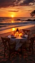 A captivating image of love and relaxation in an elegant beach dining experience at sunset