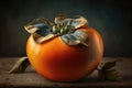 Ripe persimmon on a wooden background