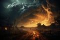 A captivating image of a menacing tornado in the distance, evoking a sense of awe and urgency, emphasizing the need for