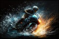 Motorcycle rider in action on a motorcycle