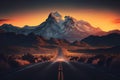 Mountain road in the desert at sunset Royalty Free Stock Photo