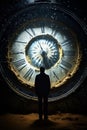 time travel concept. time passing by. man silhouette. Royalty Free Stock Photo