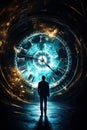 time travel concept. Silhouette of a man Royalty Free Stock Photo