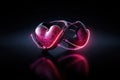 A captivating image of a pair of heart shaped neon lights casting a vibrant glow in the dark, A heart rate monitor shown in the