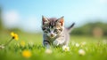 Adorable Kitten Exploring a Spring Meadow Royalty Free Stock Photo