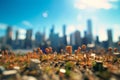 A captivating image of a polluted city skyline contrasted with a clear and blue sky, representing the potential for cleaner and