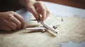 Hand holding white airplane model on map of Australia