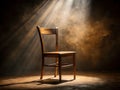 A Brown Wooden Chair Bathed in Dramatic Light Exploring Solitude and Shadow in a Stunning Still Life Royalty Free Stock Photo
