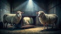 Sheep Immersed in a World of Fake News A Surreal Commentary on Propaganda Consumption and Media Manipulation Royalty Free Stock Photo