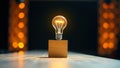 Illuminating Innovative Idea Generation A Wooden Cube Headlightbulb Symbolizing Creative Problem Solving and Progress Royalty Free Stock Photo