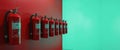 Fiery Red Fire Extinguishers in Harmonious Alignment A Contemporary Twist on Fire Prevention Royalty Free Stock Photo