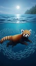 Captivating image of a red panda swimming underwater amongst a school of fish, creating a surreal and eye-catching visual effect Royalty Free Stock Photo