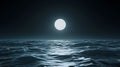 Serene Night Ocean Scene Full Moon over Dark Waves AI generated. Royalty Free Stock Photo