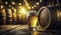 A Deep Dive into Craft Beer Rustic Wooden Barrels Creamy Foams and Exquisite Beer Photography Royalty Free Stock Photo