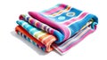 Vibrant Neatly Folded Beach Towel with Tropical Pattern Perfect for Summer Relaxation Travel or Home Decor Royalty Free Stock Photo