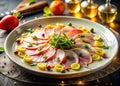 Elegant Silhouette of Thinly Sliced Fresh Fish Carpaccio A Stunning Food Photography Display Royalty Free Stock Photo