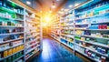 Blurry Pharmacy Interior A Visual Representation of the Pharmaceutical Industrys Products and Processes Capturing the Royalty Free Stock Photo