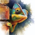 A Curious Chameleon Camouflages Near a Wall Unveiling Natures Masterful Camouflage Techniques Royalty Free Stock Photo