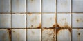 Rustic White Tile Wall with Brown Stains and Dirty Grout A Grungy Background for Home Renovation Inspiration Royalty Free Stock Photo