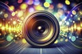 Abstract Audio Visuals A Glowing Bokeh Representation of Sound Volume and Speakers Royalty Free Stock Photo