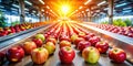 Silhouetted Gala Apples on a Conveyor Belt A Dynamic View of Modern Fruit Processing in a Clean Efficient Royalty Free Stock Photo
