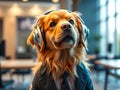 AIPowered Customer Service A Golden Retriever Helps with Headphones Support Royalty Free Stock Photo