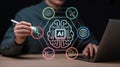Innovative artificial intelligence solutions with digital brain and data icons concept Royalty Free Stock Photo