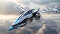 modern aircraft in high speed flight, futuristic plane soaring in the sky. AI generated Royalty Free Stock Photo
