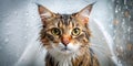 A Purrfectly Clean Routine Witnessing the Adorable and Hilarious Hygiene Habits of a Domestic Cat During a Wet