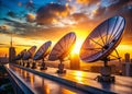 Modern Communication Infrastructure A Detailed View of Rooftop Satellite Dishes Capturing Global Signals Royalty Free Stock Photo