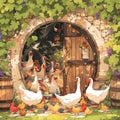 Charming Vintage Winery Entrance with Fluffy Ducks Royalty Free Stock Photo