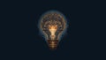 Brain glowing light bulb on dark background, Idea and innovation concept. Generative AI.
