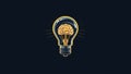 Light bulb with human brain inside on dark background. Idea and innovation concept. Generative AI.