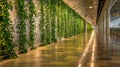 Exploring the Harmonious Connection Between Nature and Architecture in a Plant-Laden Hallway Royalty Free Stock Photo