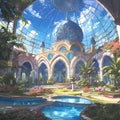 Elegant Conservatory with Stained Glass Dome Royalty Free Stock Photo