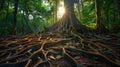 Massive Roots of an Ancient Tree in Lush Jungle Forest