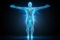 Abstract Blue Light Silhouette A Glowing Representation of Human Energy and Form on a Clean White Background Royalty Free Stock Photo