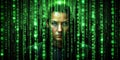 Futuristic Green Binary Code Falling Against a Dark Background A Captivating Visual for Technology Themes Data