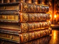 A Timeless Stack of Antique LeatherBound Books Ornate Detailing and a Legacy of Knowledge Royalty Free Stock Photo