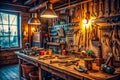 A Workshop Awaits Tools and Equipment Ready for Repair in a Cozy Inviting Setting Royalty Free Stock Photo