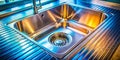 Elegant Kitchen Sink Drainer Capturing the Subtle Beauty of Water Reflections and Soft Light in a Minimalist Design Royalty Free Stock Photo