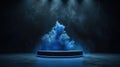 Mysterious Stage with Blue Spotlights and Smoke for Display Royalty Free Stock Photo