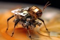 Microscopic spy robot in the shape of an insect. Generative AI