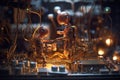 A microscopic robot repairs the insides of a computer. Generative AI